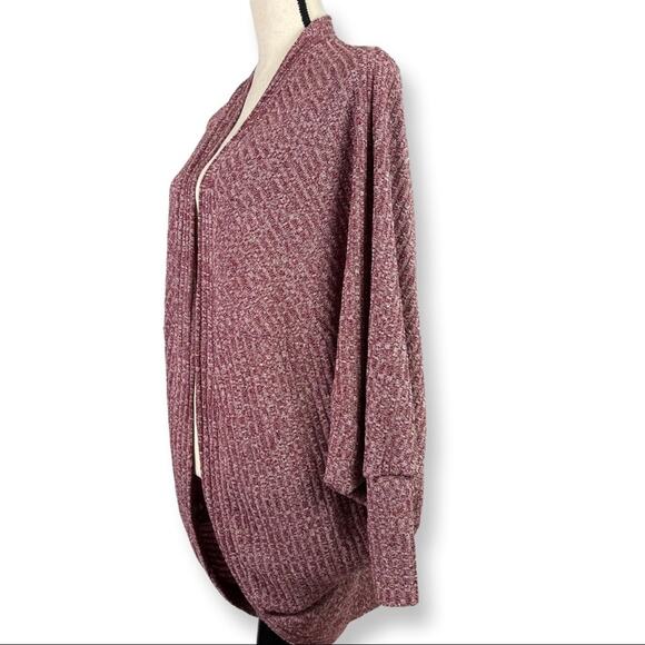 Oversized Slouchy Open Cardigan Dolman Sleeve Ribbed Heathered Maroon Medium - Picture 3 of 7